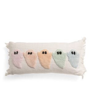 Full moon Halloween pastel rainbow ghost pillow